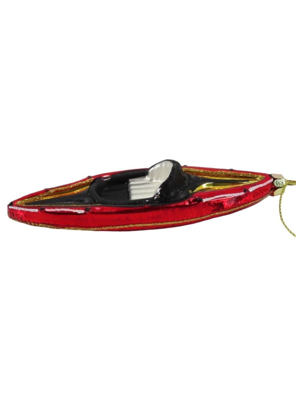 Robert Stanley Kayak Red Gold Black Glass Glitter Xmas Christmas Ornament NEW